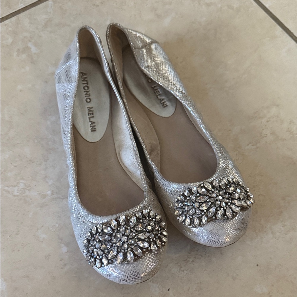 ANTONIO MELANI Metallic Embellished Flats size 7.5
